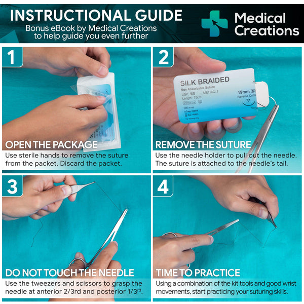 Suture Practice Kit w Suturing Guide E-Book,[Large Case Large Pad & Variety  of Sutures w Slots] 4th Gen Pad, Tools Suture Needles by Medical