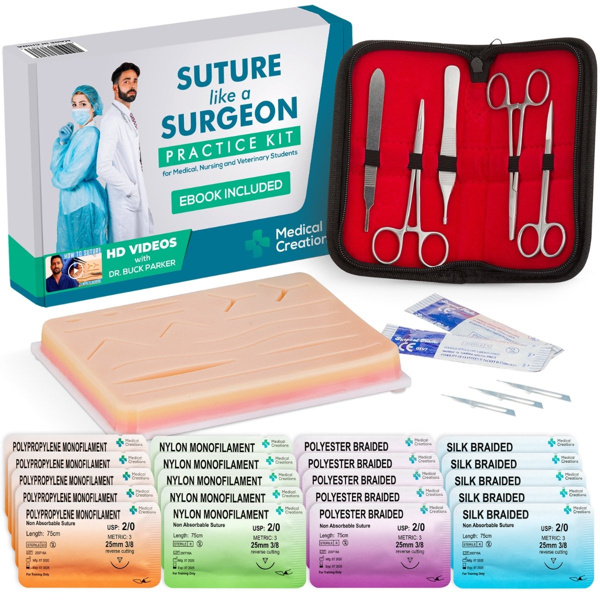 Ultrassist Suture Kit for Medical Students, Suture Stitching Kit with 19  Pre-Cut Wounds, Suture Instruments, Various Suture Threads and Needles,  Ideal Practice Suture Training Kit (Education Use Only): :  Industrial & Scientific